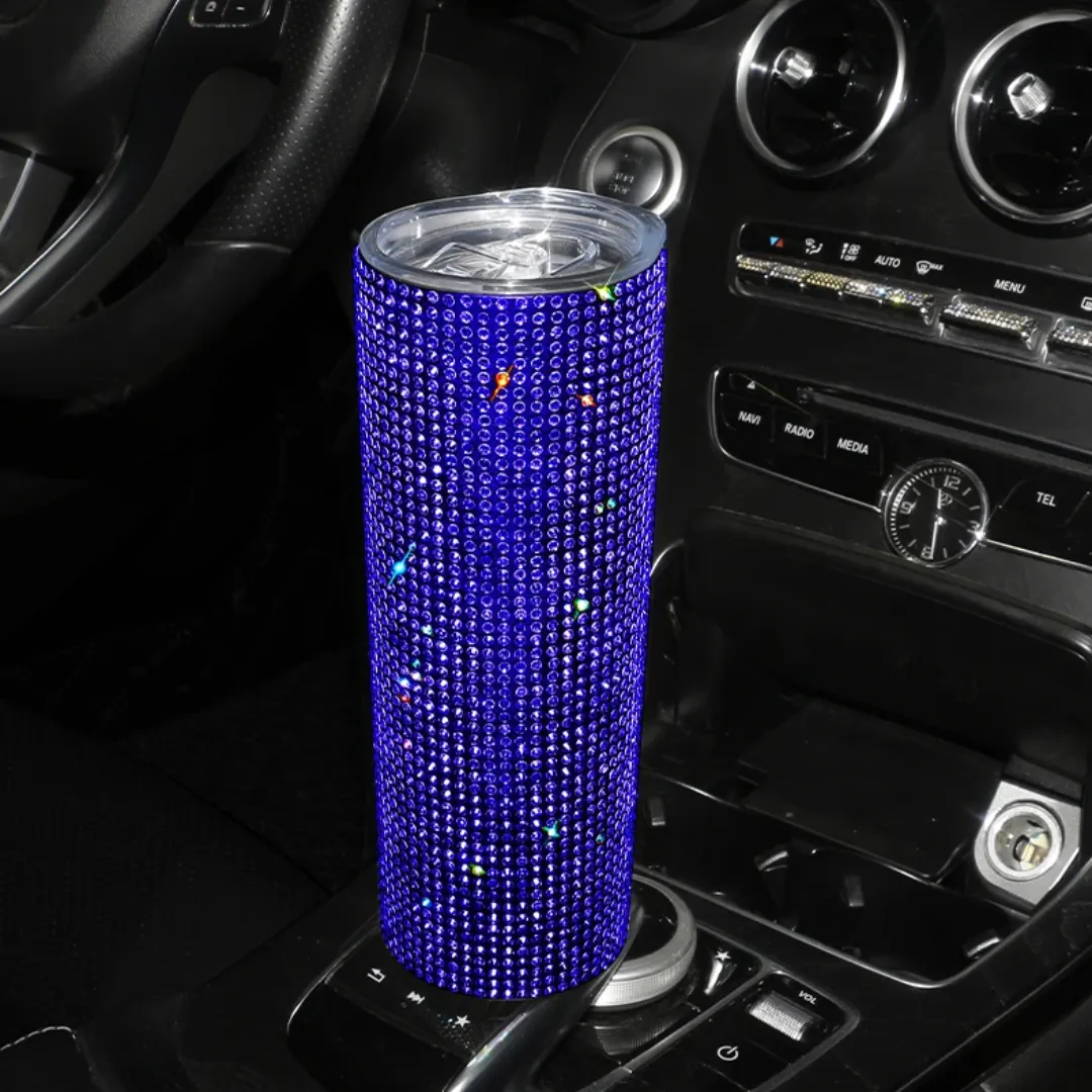 Rhinestone Tumbler with Lid and Straw - Stainless Steel Vacuum Flask