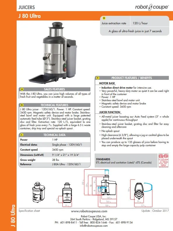 Robot Coupe Centrifugal Juicer 1HP J80