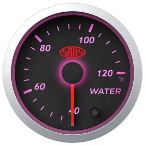 SAAS Water Temp Gauge 40°-120° 52mm Black Street Series