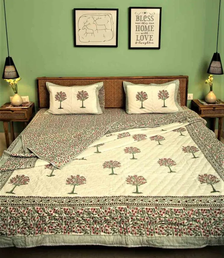 Sea Chase Hand Block Print Bedsheet   Cushion Cover   Comforter