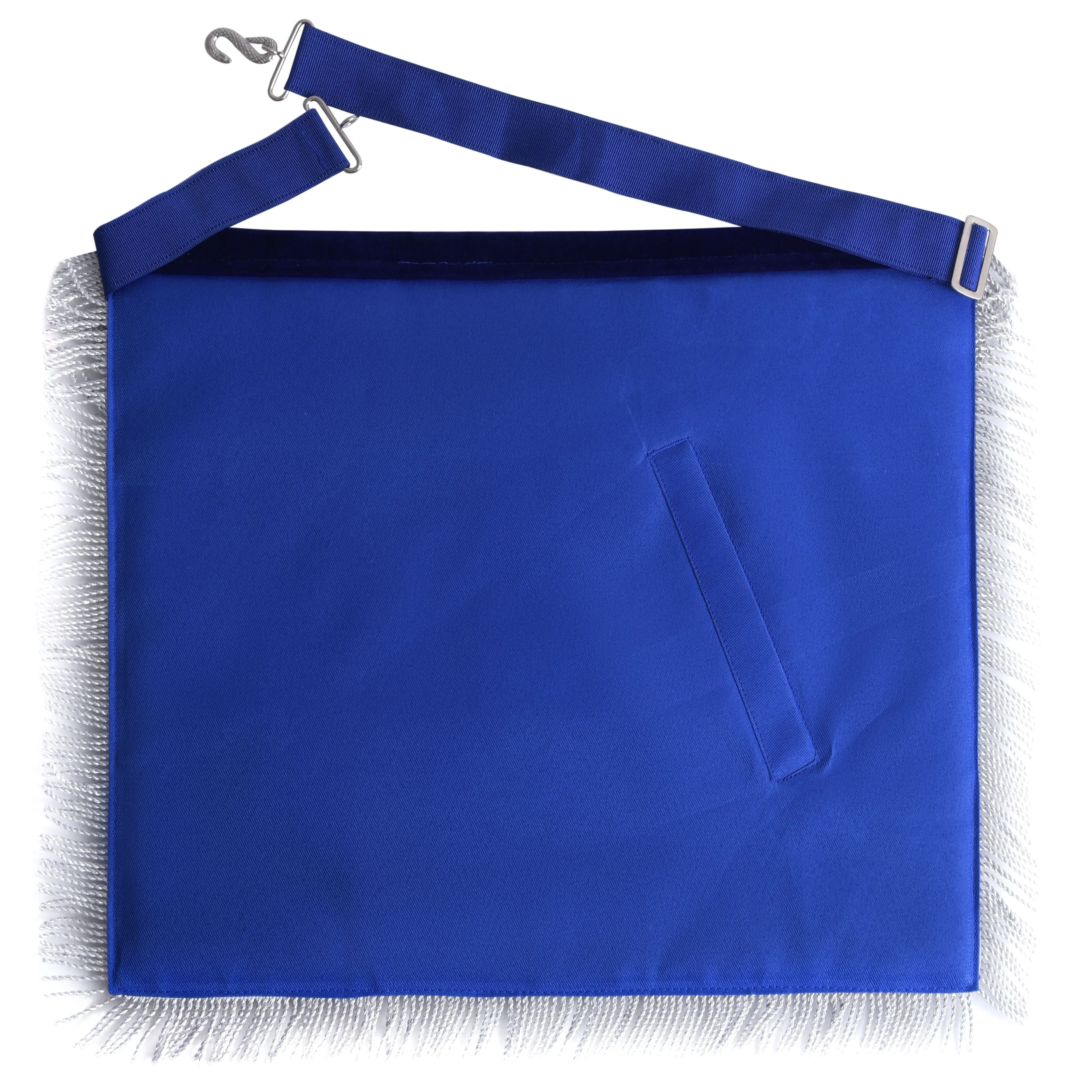 Senior Deacon Blue Lodge Officer Apron - Navy Blue Velvet With Fringe & Side Tabs