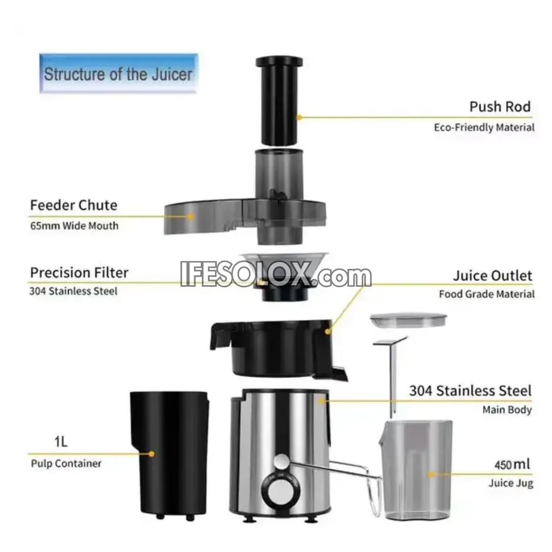 Silver Crest 3-inch wide mouth 800W Centrifugal Juicer for Vegetables and Fruits with 2 Speed Settings - Brand New