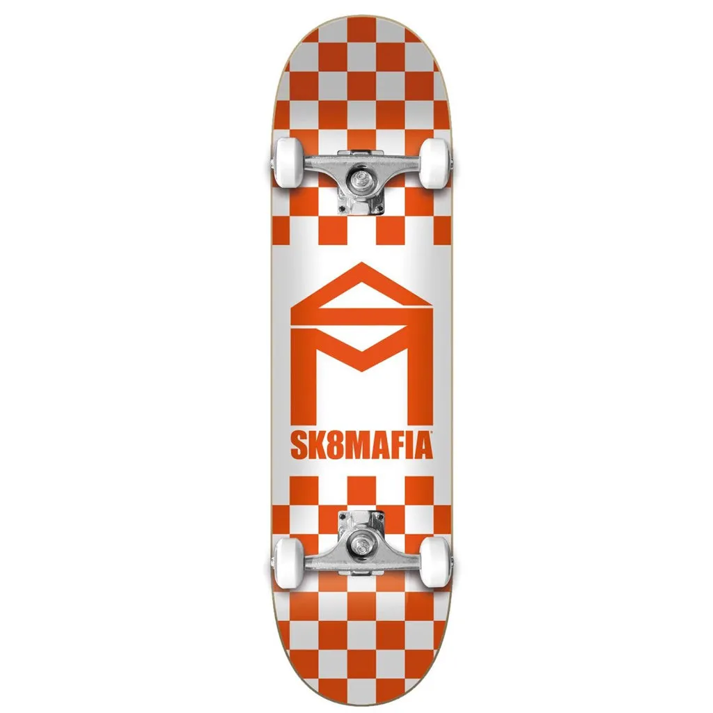 Sk8mafia House Logo Orange Checker Complete Skateboard - 8.00