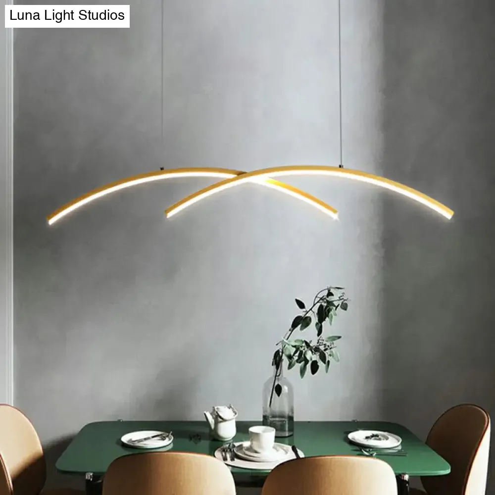 Sleek LED Island Light Fixture for Dining Room - Metal Line Art Hanging Light