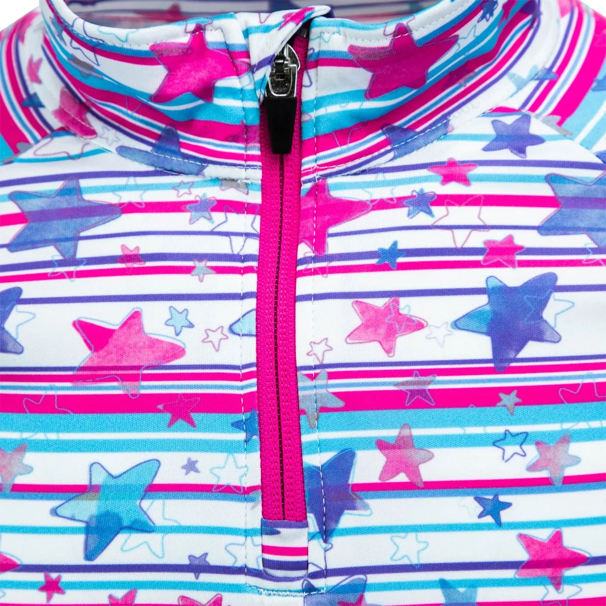 Spyder Little Girls' Limitless Star Stripe Zip T-Neck Top Star Stripe/Taffy Pink 5