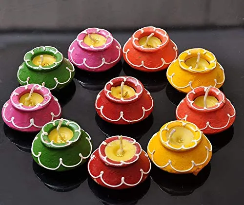 Srajan Creation Decorative Matki Diyas/Colourful Diya Set/Diya for Diwali- Set of 10