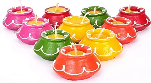 Srajan Creation Decorative Matki Diyas/Colourful Diya Set/Diya for Diwali- Set of 10