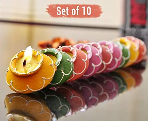 Srajan Creation Decorative Matki Diyas/Colourful Diya Set/Diya for Diwali- Set of 10