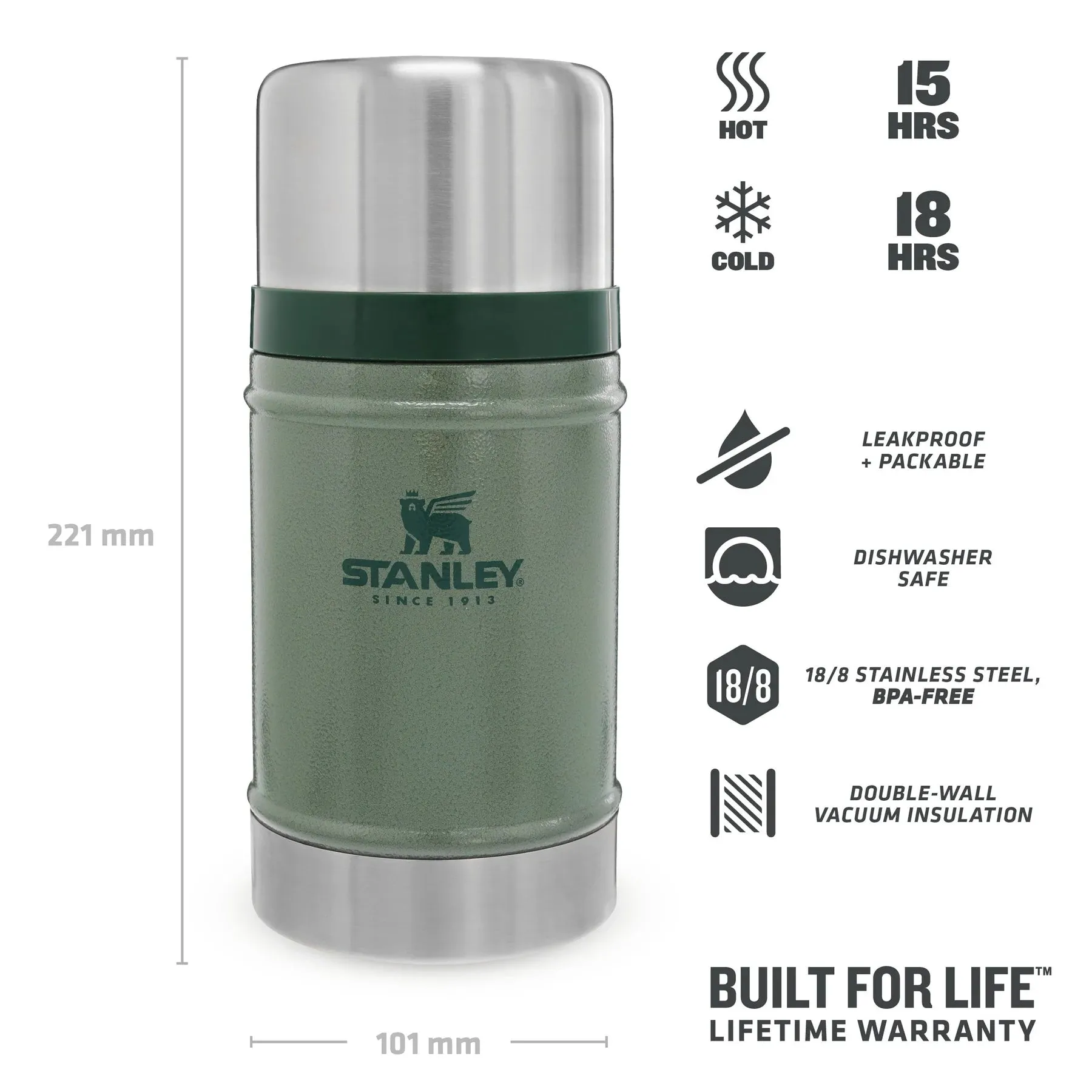 Stanley Classic Legendary Food Jar | 0.70L Hammertone Green