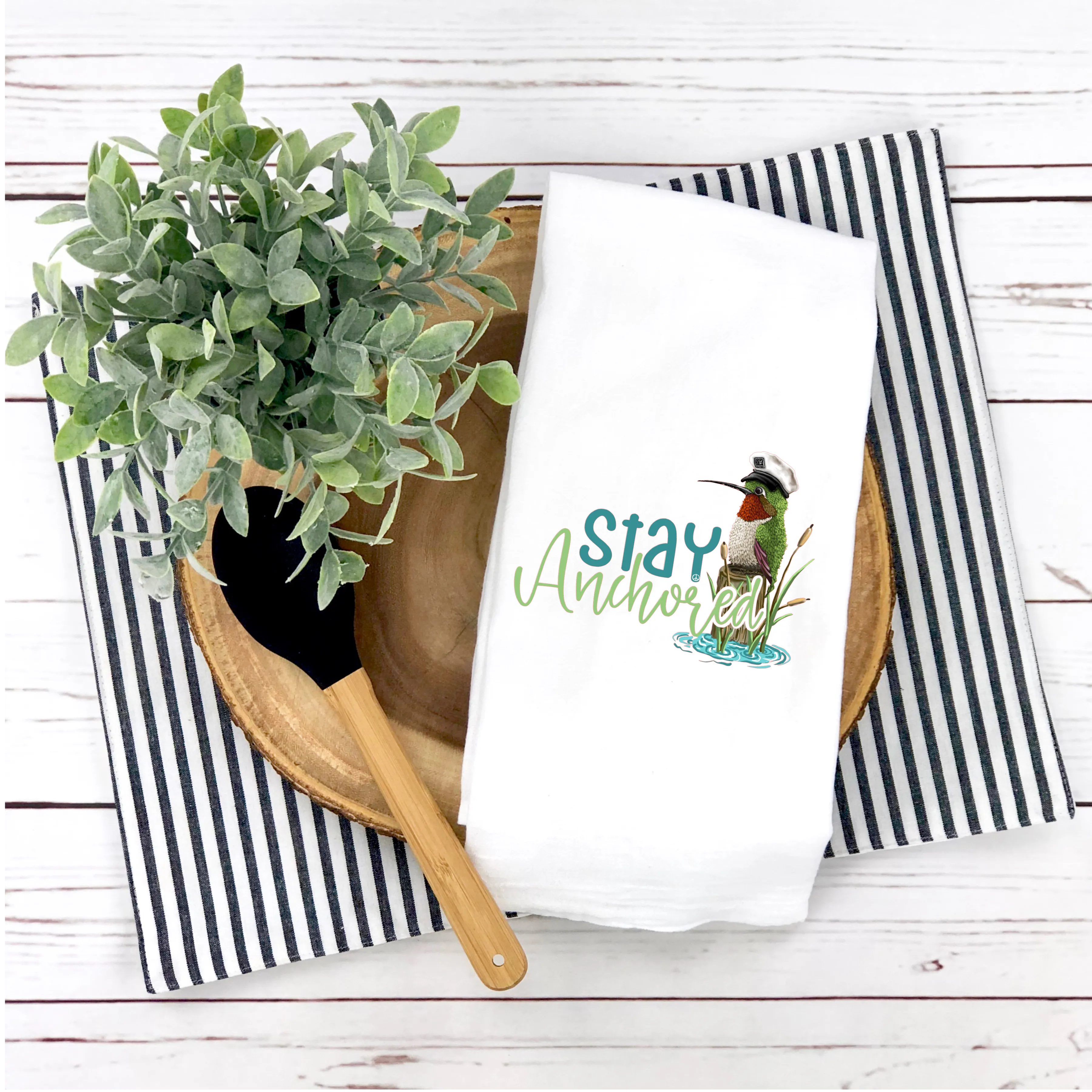 Stay Anchored Tea Towel,  Whimsical Tea Towel,  Spring Summer Tea Towel, Spring Summer Kitchen Décor, Hostess Gift