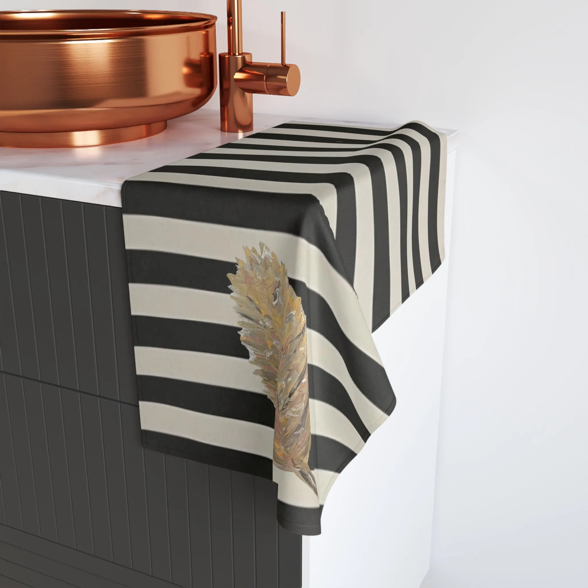 Striped Golden Leaf Hand Towel