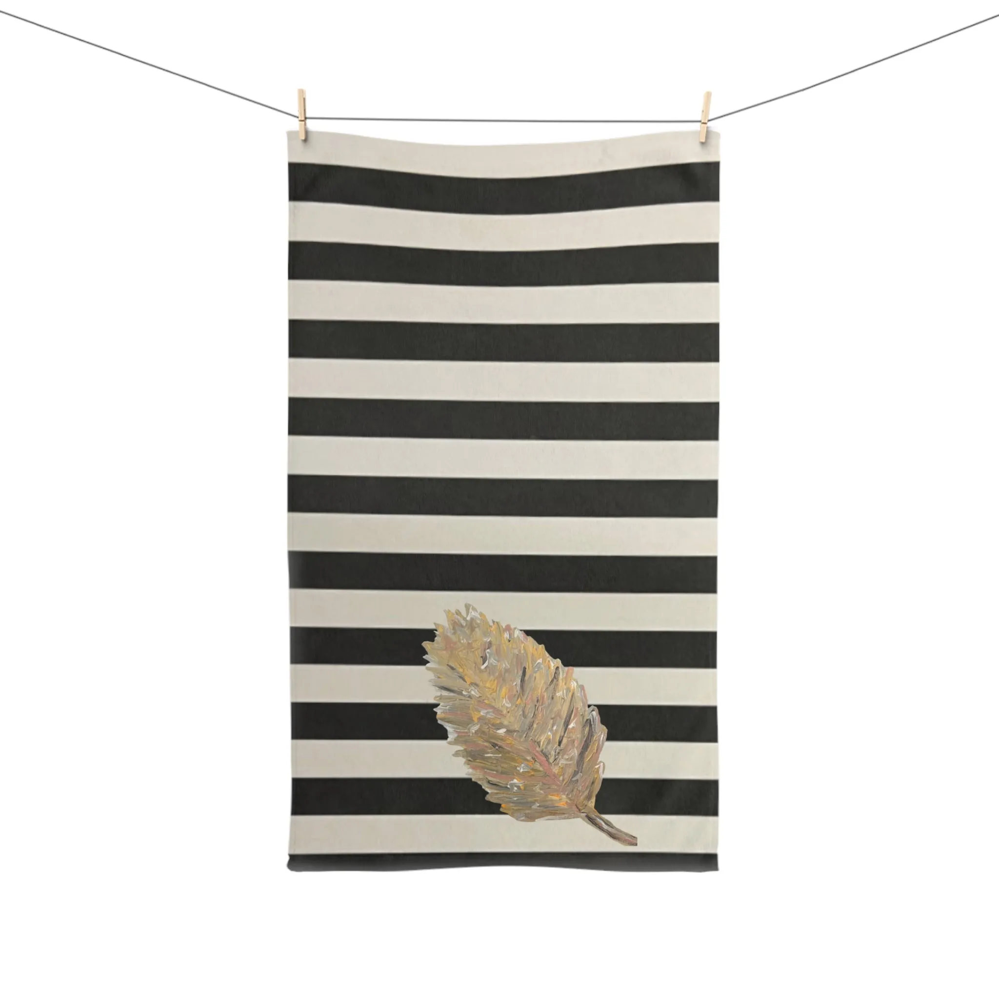 Striped Golden Leaf Hand Towel