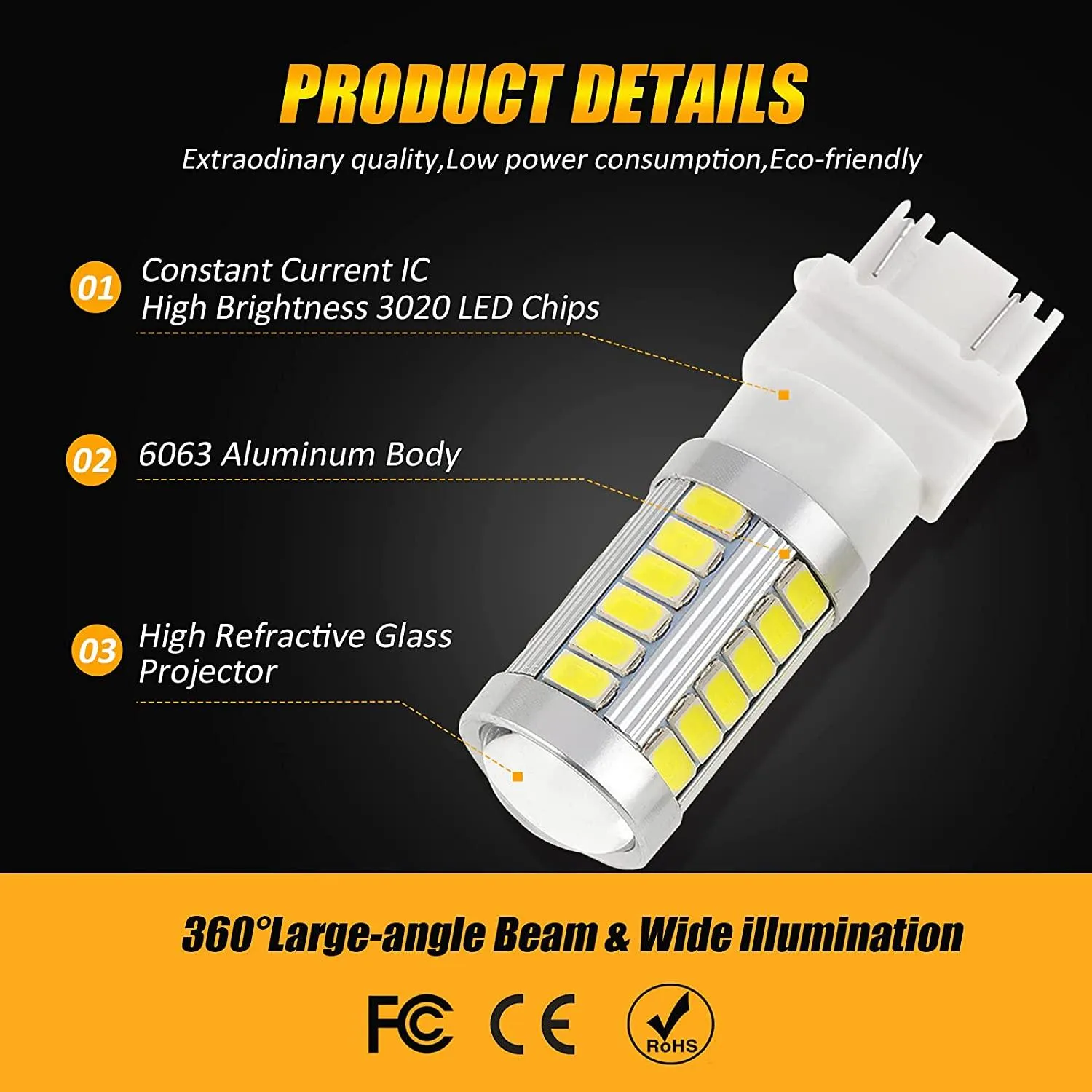 T25 3157 3156 LED Backup Reverse/Turn Signal/Brake Tail Light Bulbs 20W 4000LM 6500K White 33LED Series | 2 Bulbs