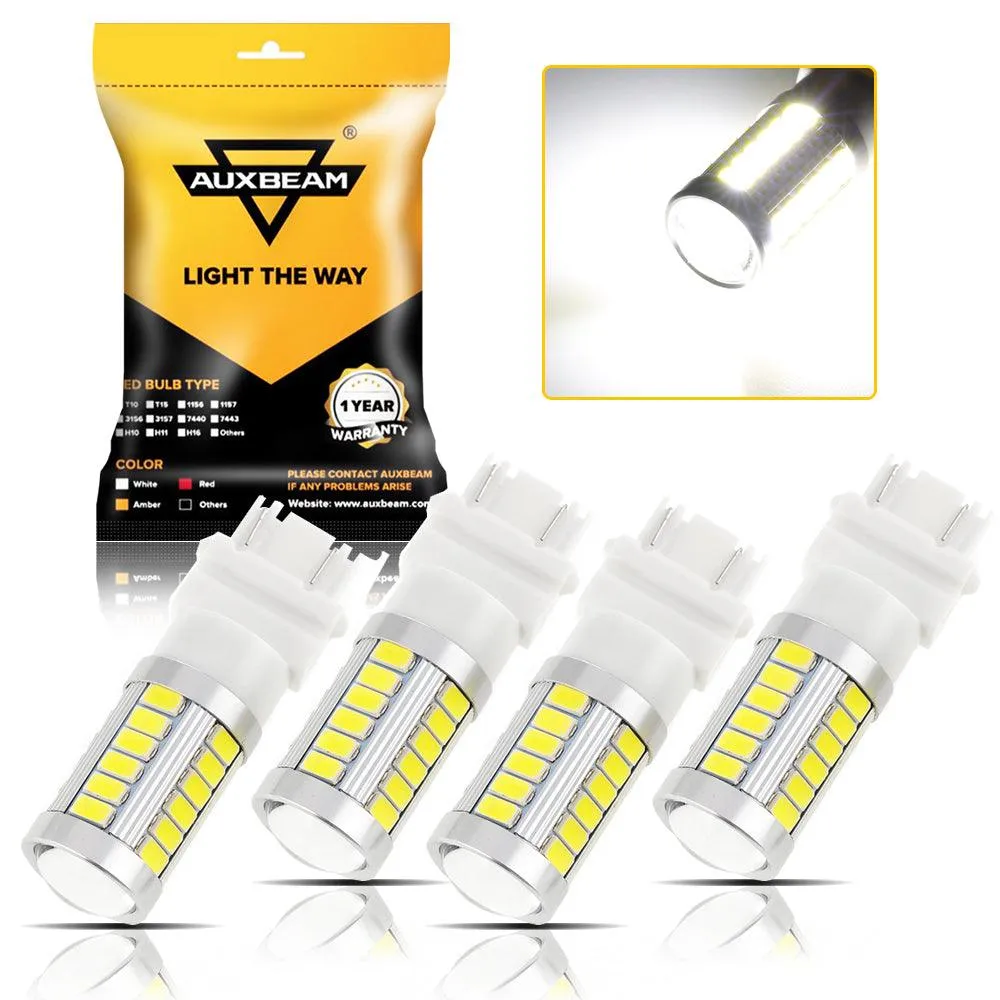 T25 3157 3156 LED Backup Reverse/Turn Signal/Brake Tail Light Bulbs 20W 4000LM 6500K White 33LED Series | 2 Bulbs