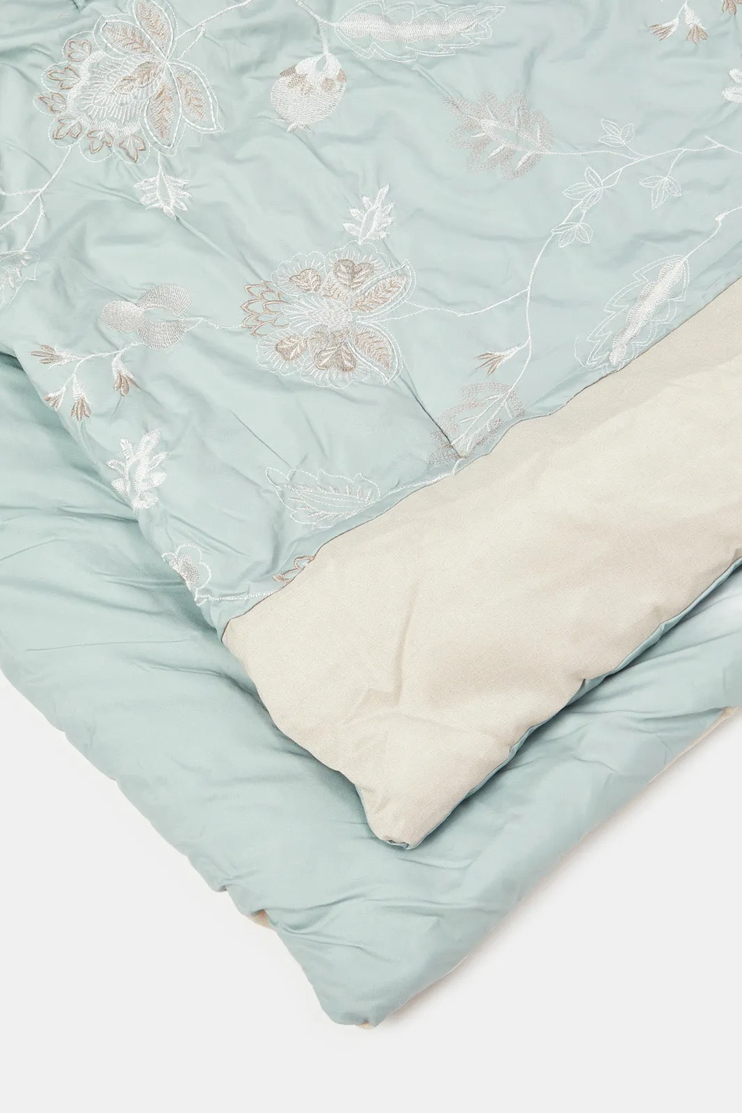 Teal 7 Piece Floral Embroidery Comforter Set (King Size)