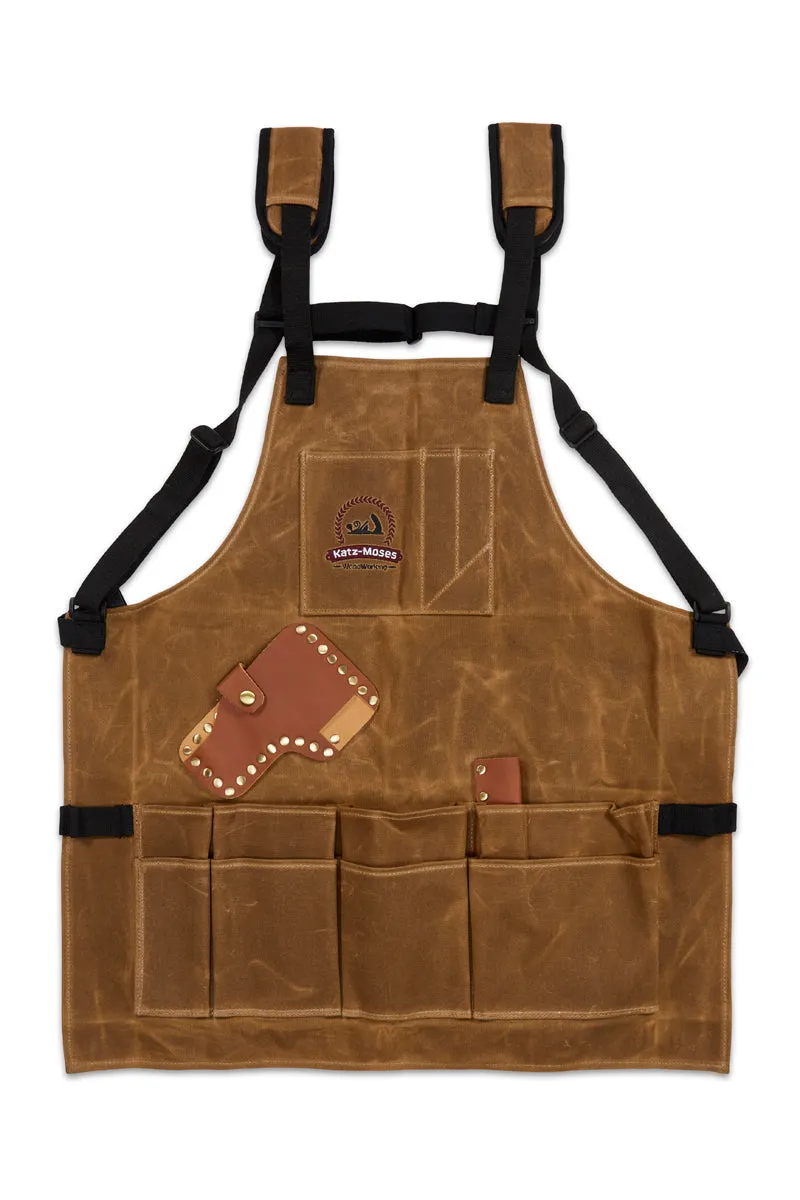 The Katz-Moses Unisex 20 oz Waxed Canvas Woodworking Tool Apron (XS/SM/MED/SLIM)