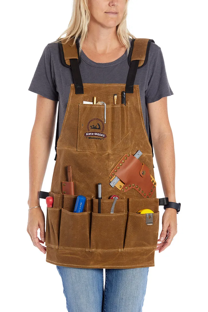 The Katz-Moses Unisex 20 oz Waxed Canvas Woodworking Tool Apron (XS/SM/MED/SLIM)