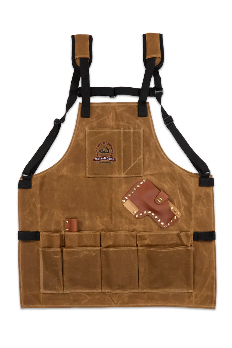 The Katz-Moses Unisex 20 oz Waxed Canvas Woodworking Tool Apron (XS/SM/MED/SLIM)