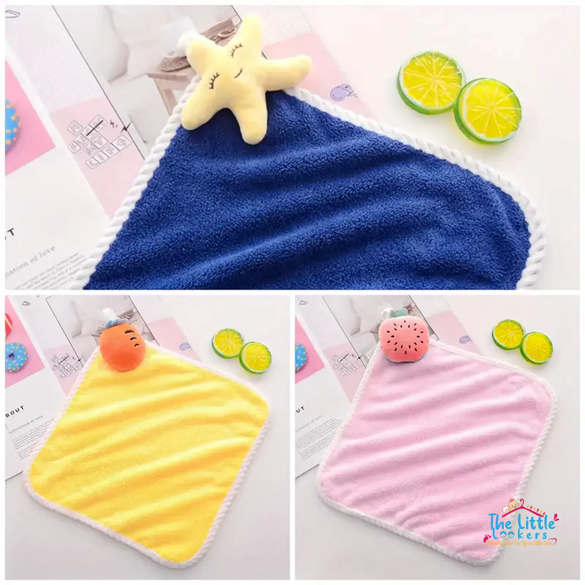 The Little Lookers Cute Microfiber Baby Washcloth for Newborns I Kids Hand Towel I Quick Dry I Super Absorbent, Super Soft Attached Soft Toy Washclothes for Infants, Babies, Toddlers (Pack of 2)