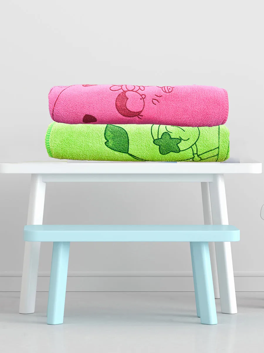 THE LITTLE LOOKERS® Towel for Newborn/ Baby/ Kids| Super Soft Baby Bath Towel Set for Infants/ Bathing Accessories| Pink & Green