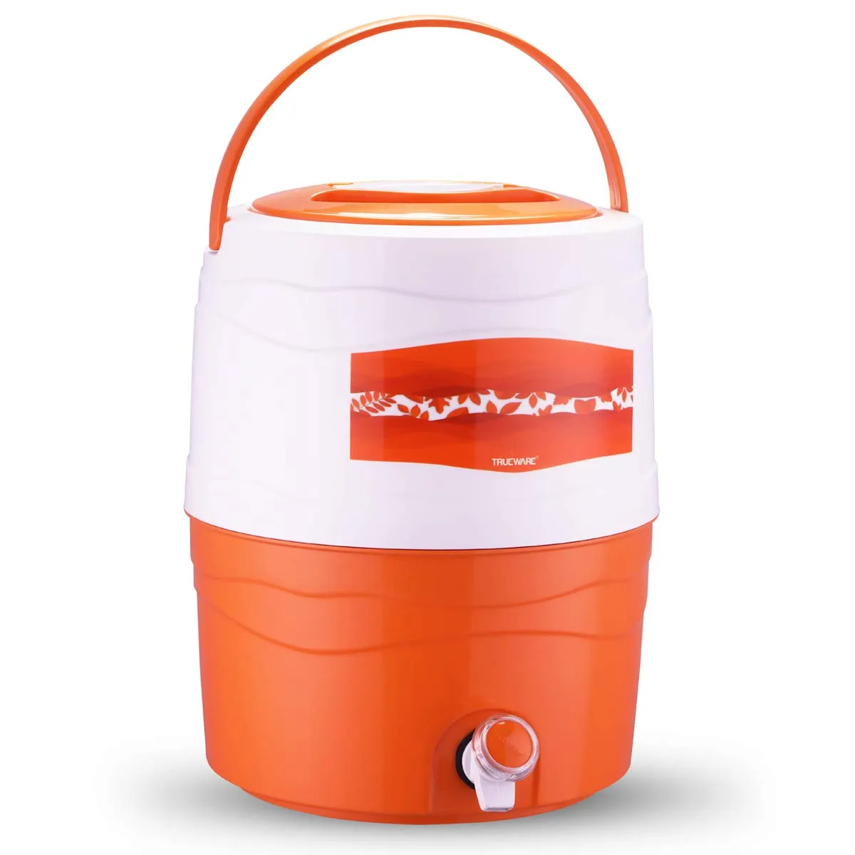 Trueware Iglu 12 Insulated Plastic Water Jug, 10 litres | Orange | 1 Piece | Food Grade | Easy To Carry | BPA Free | Ideal for Travel | Picnic | Homes | Office | Shops | Clinics