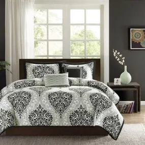 Twin - Twin XL 4-Piece Black White Damask Print Comforter Set