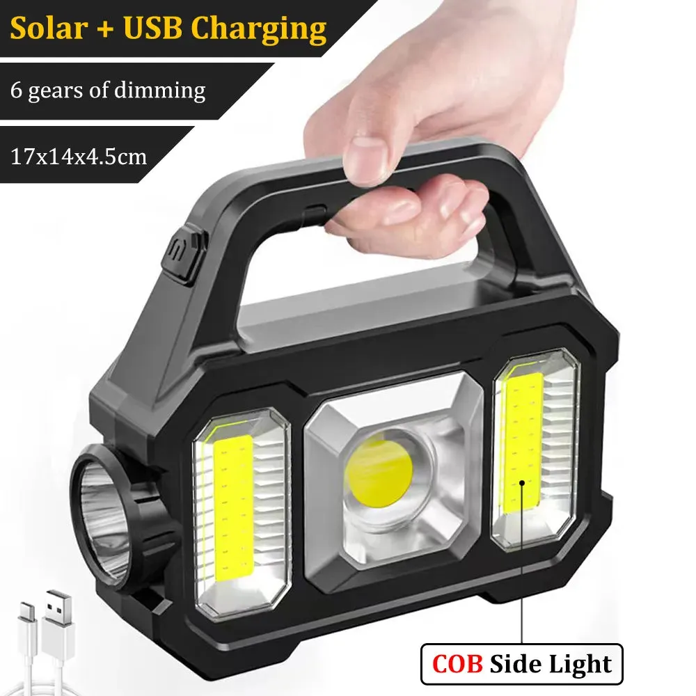 USB Rechargeable Flashlight Waterproof 6 Gear COB/LED Torch Light Portable Powerful Lantern Solar Light For Home Camping Hiking