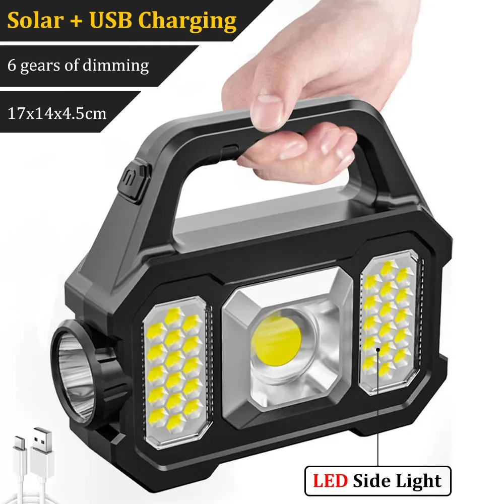 USB Rechargeable Flashlight Waterproof 6 Gear COB/LED Torch Light Portable Powerful Lantern Solar Light For Home Camping Hiking