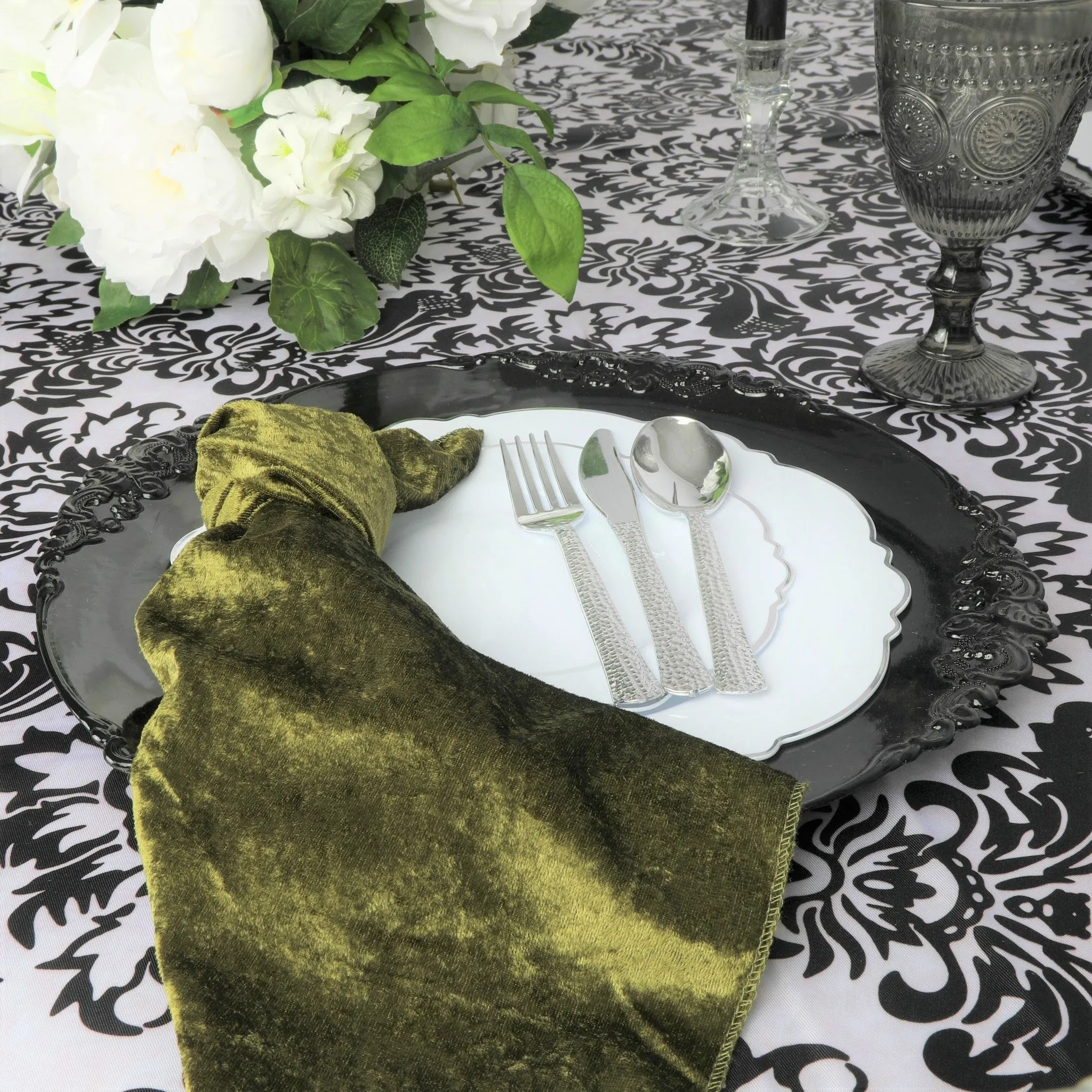 Velvet 20"x20" Linen Napkin - Olive Green