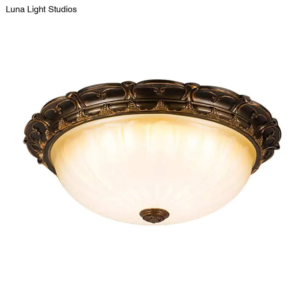 Vintage Ribbed Glass Ceiling Lamp with LED in Brown - 14"/16" Flush Mount