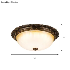 Vintage Ribbed Glass Ceiling Lamp with LED in Brown - 14"/16" Flush Mount