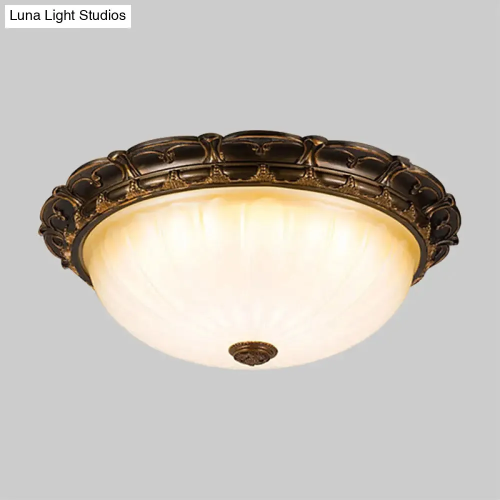 Vintage Ribbed Glass Ceiling Lamp with LED in Brown - 14"/16" Flush Mount