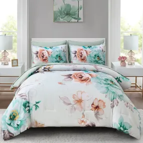 Warm Floral Comforter Set, King Size, Cozy Quilted Bedding with Pillowcases