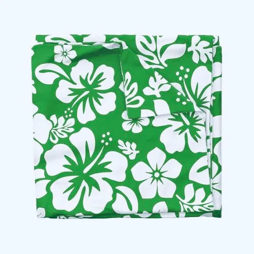 White Hawaiian and Hibiscus Flowers on Fresh Green Duvet Cover -Medium Scale