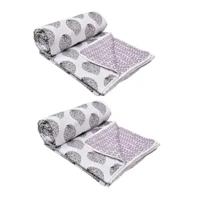 WONDERLOOK Pure Cotton Reversible AC Blanket/Dohar Single Bed AC Blanket | Soft Light-Weight Bed Blanket/100% Cotton Malmal Dohar Set of 2 pcs- (Design-04)