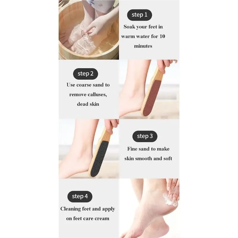 Wooden Double Sided Pedicure Foot Files for Hard Skin, Foot Scrubber