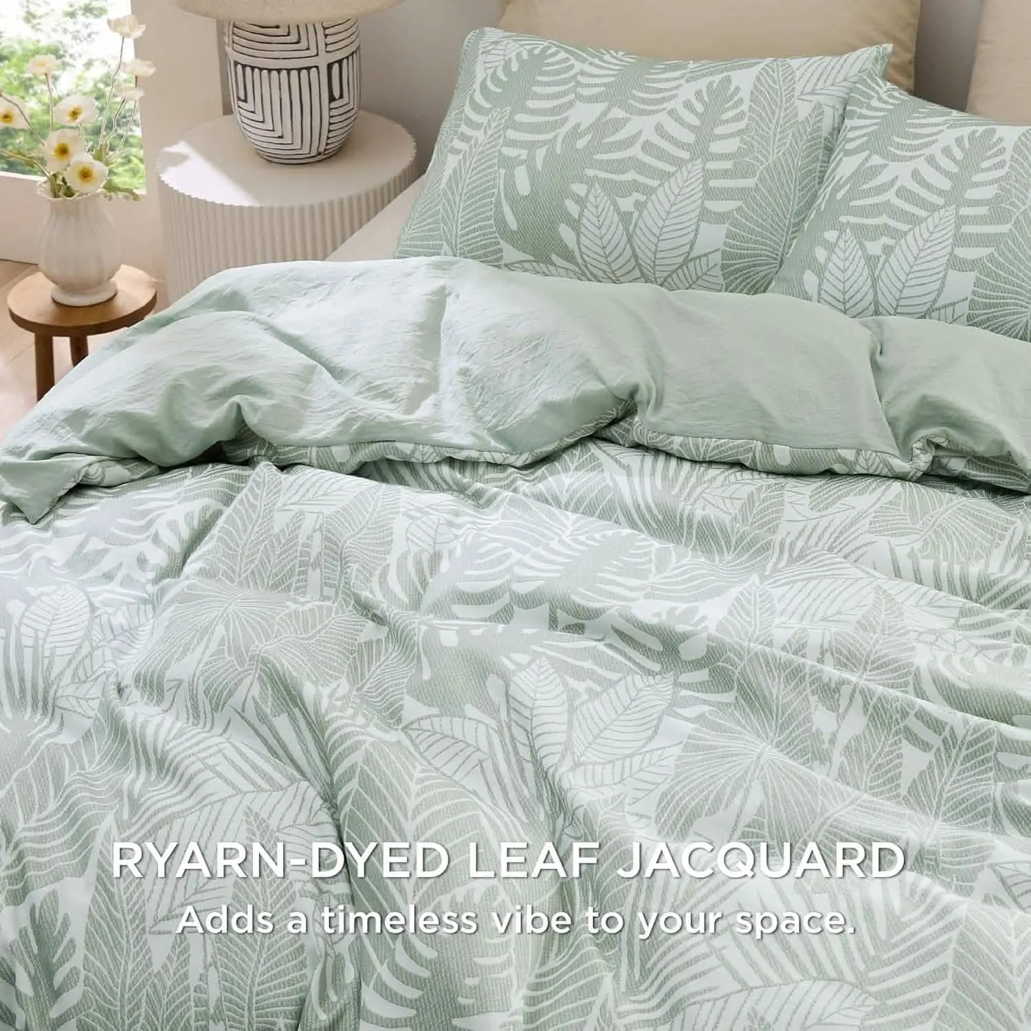 Yarn-Dyed Leaf Jacquard Duvet Cover Set