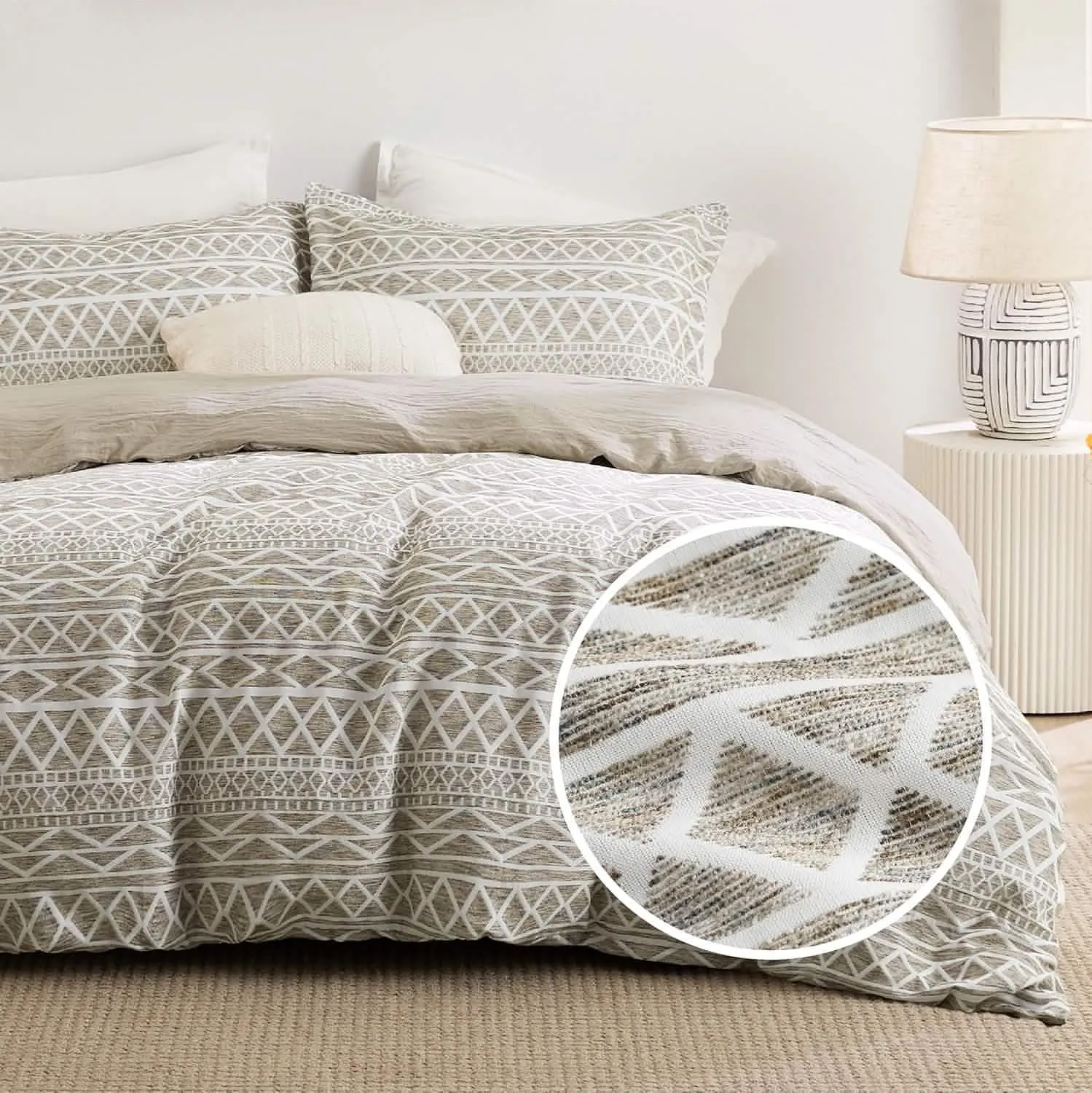 Yarn-Dyed Leaf Jacquard Duvet Cover Set