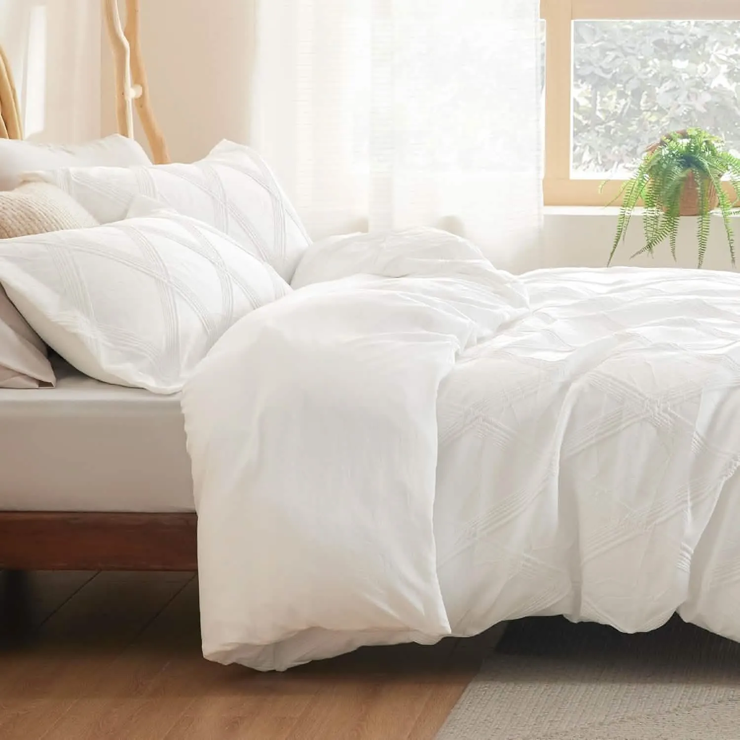 Yarn-Dyed Leaf Jacquard Duvet Cover Set