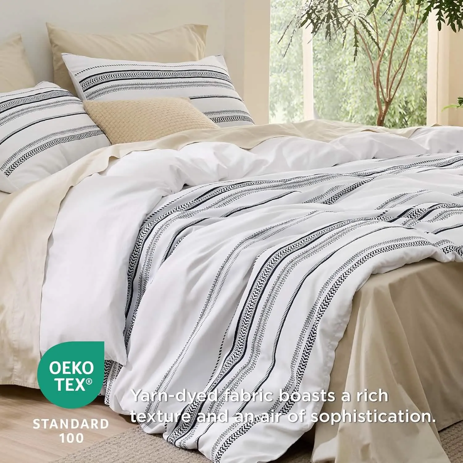 Yarn-Dyed Leaf Jacquard Duvet Cover Set