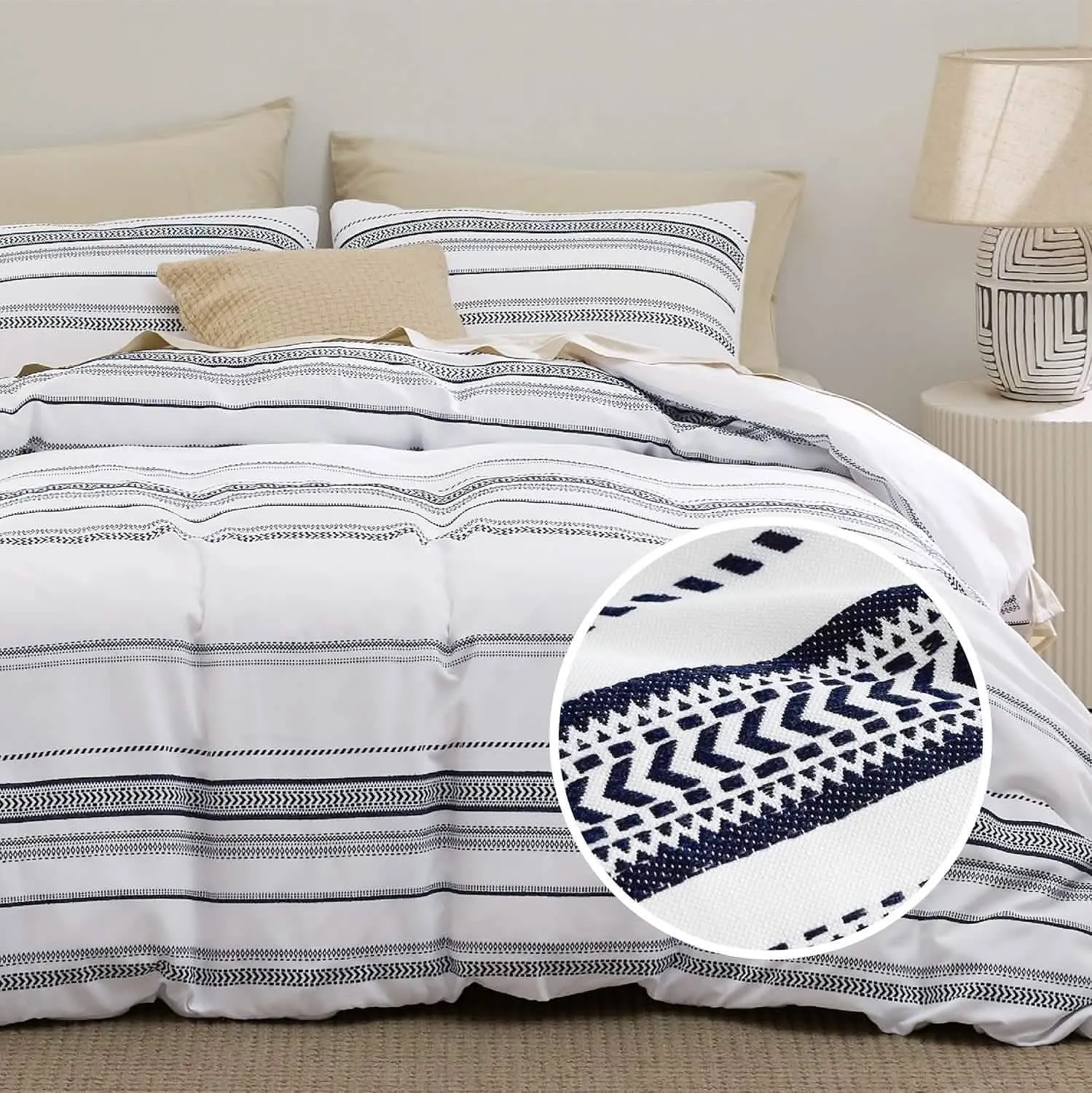 Yarn-Dyed Leaf Jacquard Duvet Cover Set