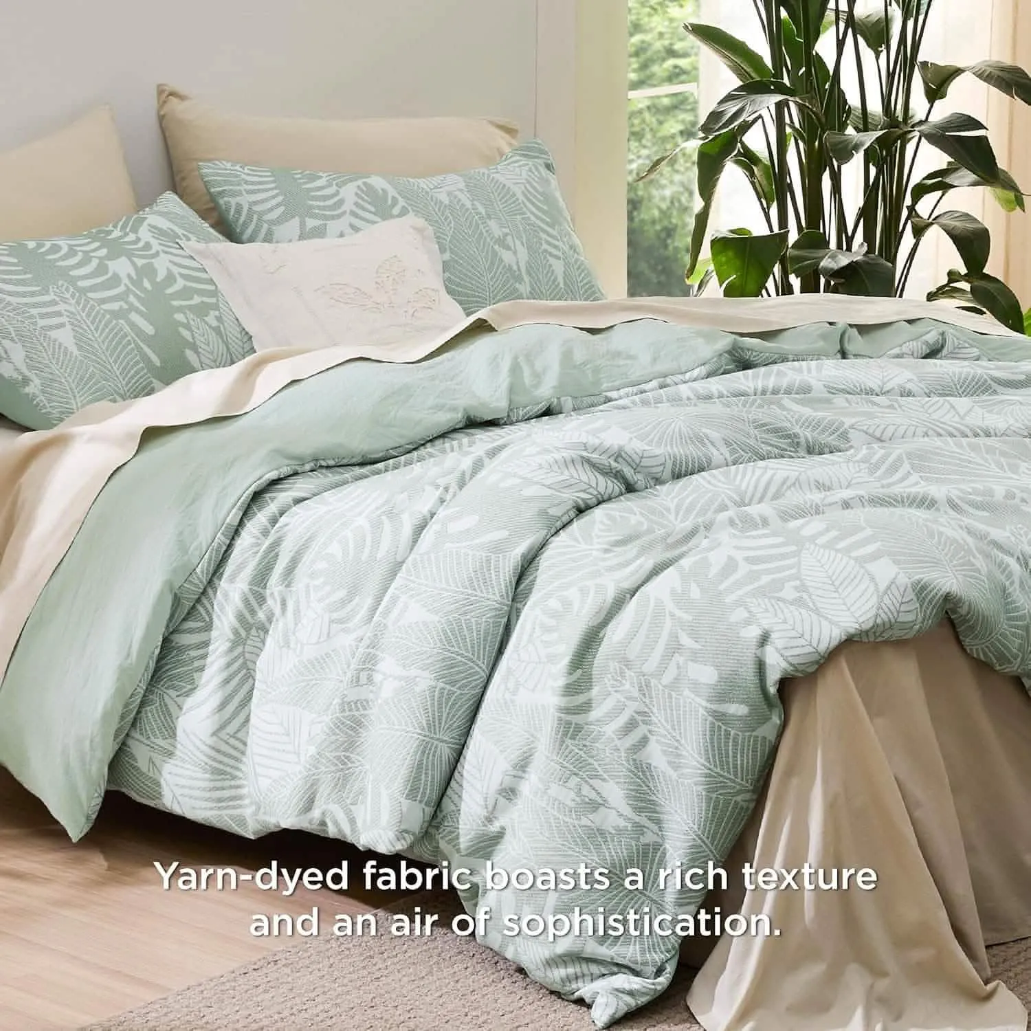 Yarn-Dyed Leaf Jacquard Duvet Cover Set